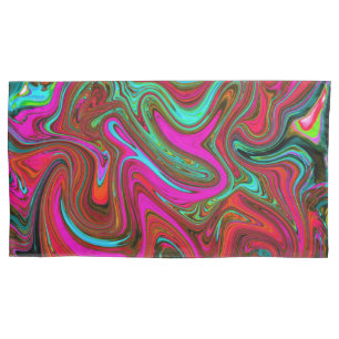 Retro Groovy Magenta, Red and Blue Abstract Art Pillowcase