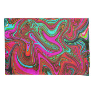 Retro Groovy Magenta, Red and Blue Abstract Art Pillowcase