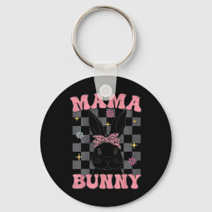 Retro Groovy Mama Bunny Matching Family Easter Mum Key Ring