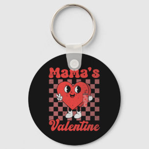 Retro Groovy Mama Is My Valentine Cute Heart Boys  Key Ring