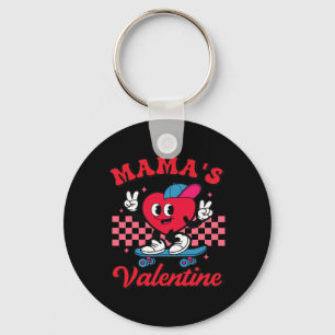Retro Groovy Mama Is My Valentine Cute Heart Boys Key Ring
