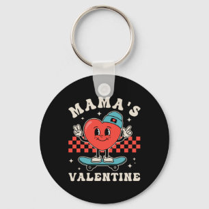 Retro Groovy Mama Is My Valentine Cute Heart Boys  Key Ring