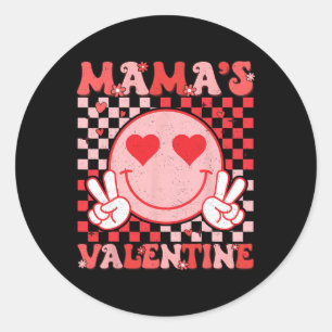 Retro Groovy Mama Is My Valentine Smile Face Boys Classic Round Sticker