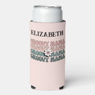 Retro Groovy Mama Modern Boho Colours Name  Seltzer Can Cooler
