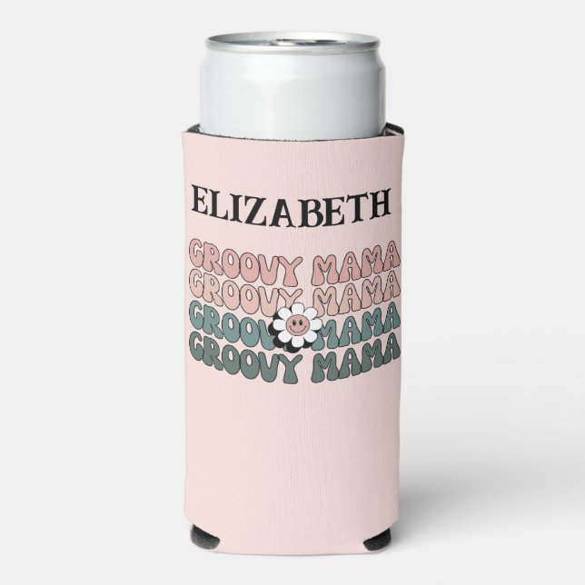 Retro Groovy Mama Modern Boho Colours Name  Seltzer Can Cooler (Seltzer Front)