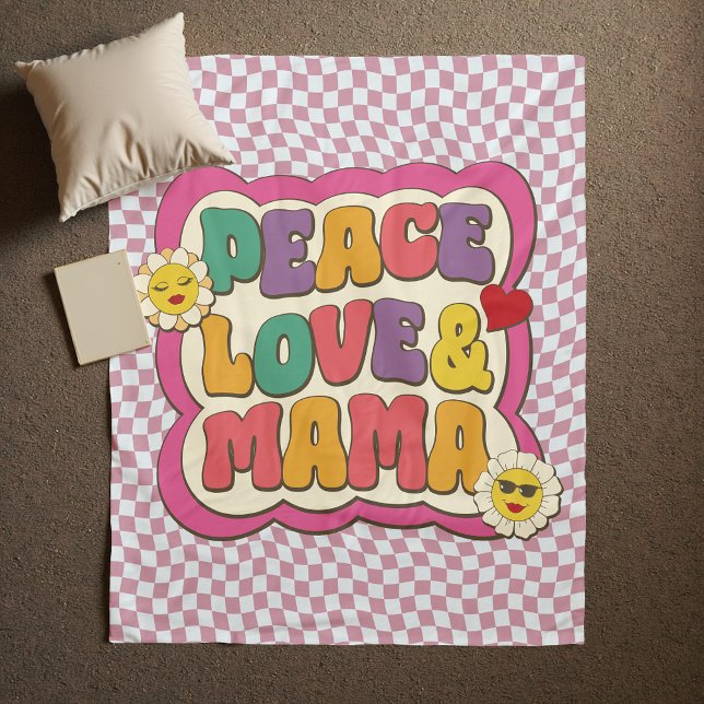 Retro Groovy Mama Quote Typography Mother's Day Fleece Blanket (Creator Uploaded)