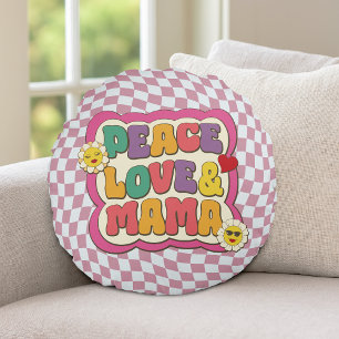 Retro Groovy Mama Quote Typography Mother's Day Round Cushion