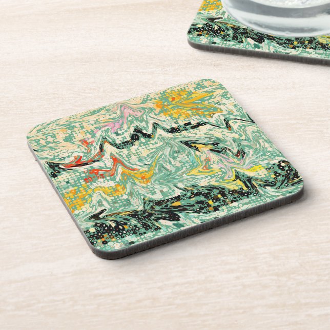 Retro Groovy Marbled Swirl Abstract Pattern Coaster (Left Side)
