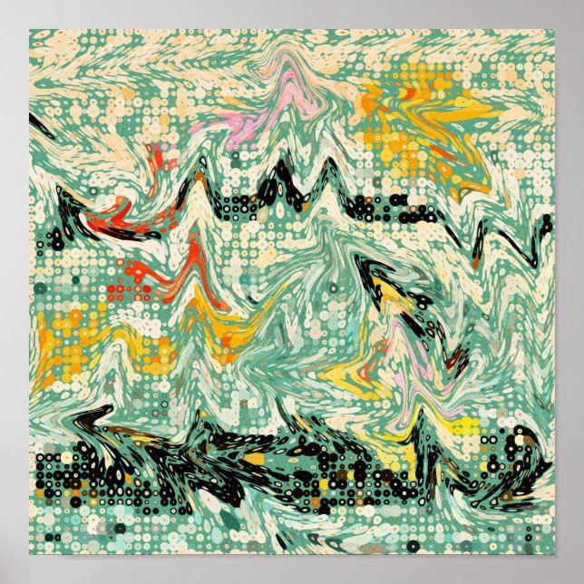 Retro Groovy Marbled Swirl Abstract Pattern Poster (Front)
