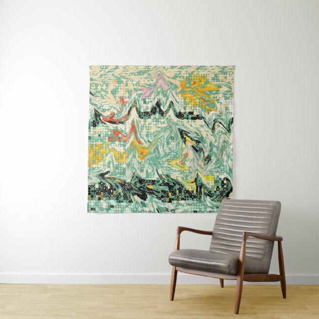 Retro Groovy Marbled Swirl Abstract Pattern Tapestry (In Situ)