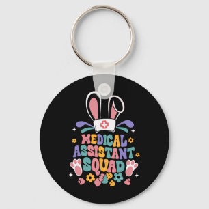 Retro Groovy Medical Istant Squad Bunny Ear Flower Key Ring