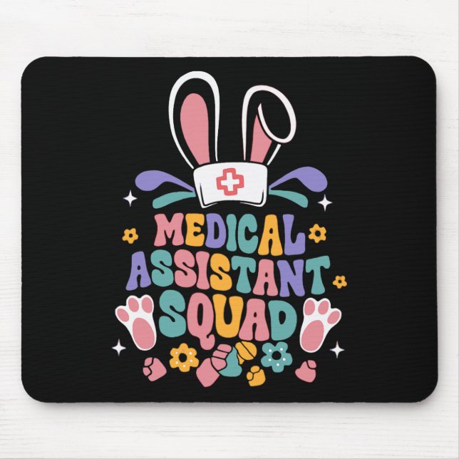 Retro Groovy Medical Istant Squad Bunny Ear Flower Mouse Mat (Front)