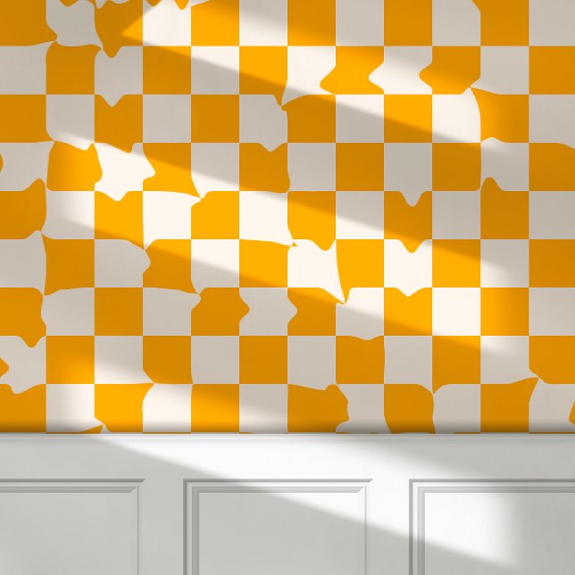 Retro Groovy Melting Chequerboard Pattern Yellow Wallpaper (Creator Uploaded)