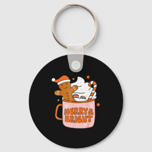 Retro Groovy Merry And Bright Gingerbread Christma Key Ring