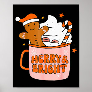 Retro Groovy Merry And Bright Gingerbread Christma Poster