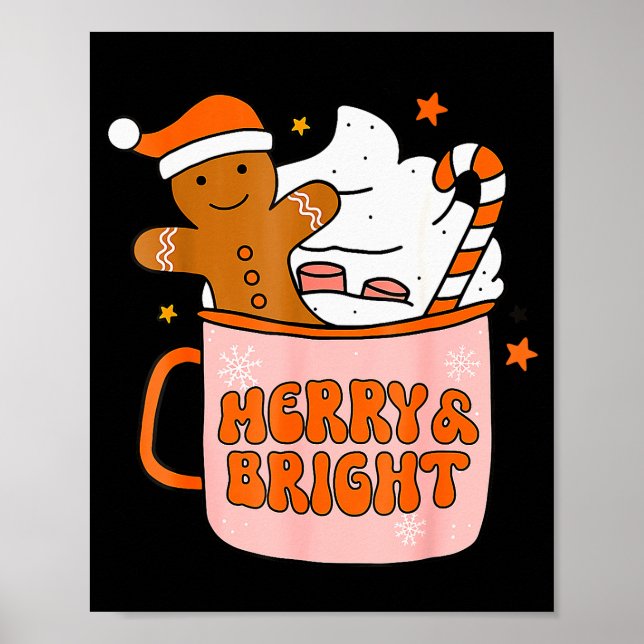 Retro Groovy Merry And Bright Gingerbread Christma Poster (Front)