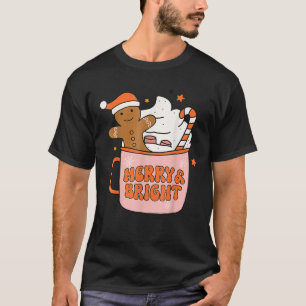 Retro Groovy Merry And Bright Gingerbread Christma T-Shirt