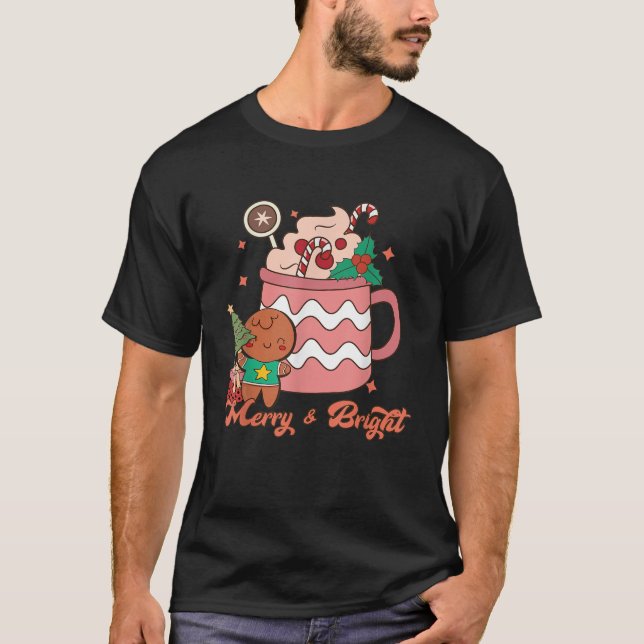 Retro Groovy Merry Bright Gingerbread Christmas Cu T-Shirt (Front)