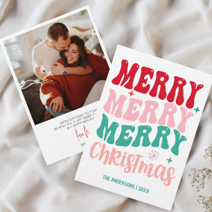 Retro Groovy Merry Christmas Colourful Photo Holiday Card