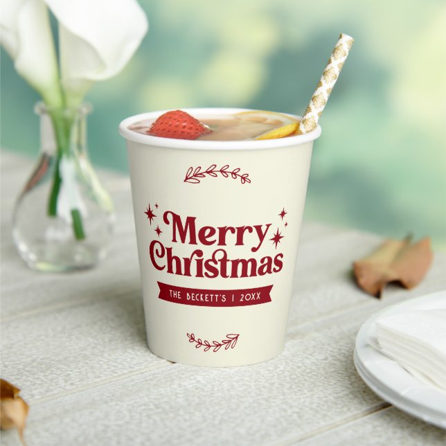 Retro Groovy Merry Christmas Holiday Paper Cups (Insitu)