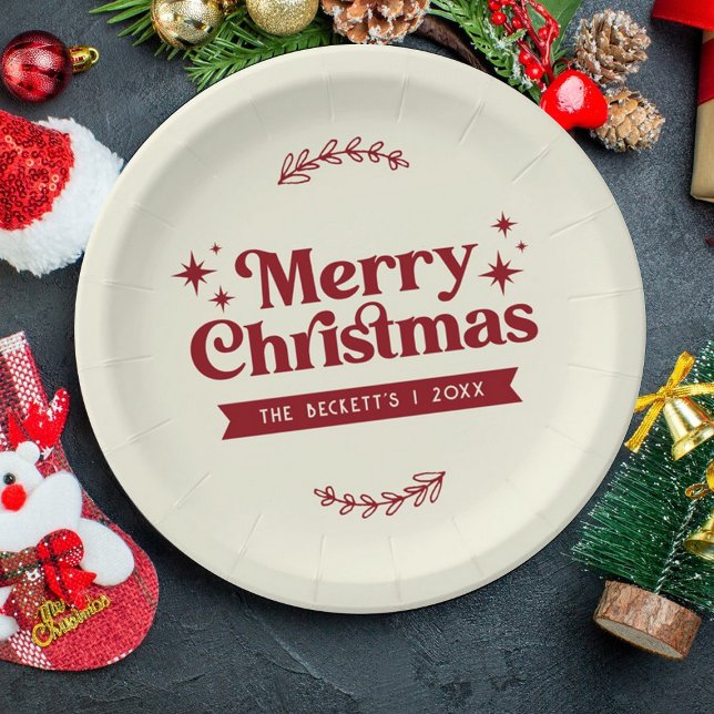 Retro Groovy Merry Christmas Holiday Paper Plate (Creator Uploaded)