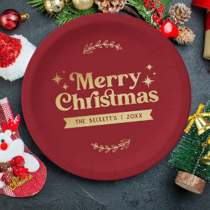 Retro Groovy Merry Christmas Holiday Paper Plate