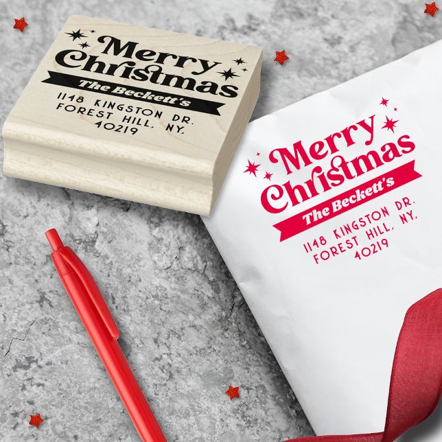 Retro Groovy Merry Christmas Holiday Rubber Stamp (Creator Uploaded)