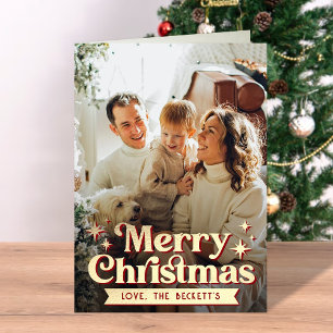Retro Groovy Merry Christmas Photo Holiday Card