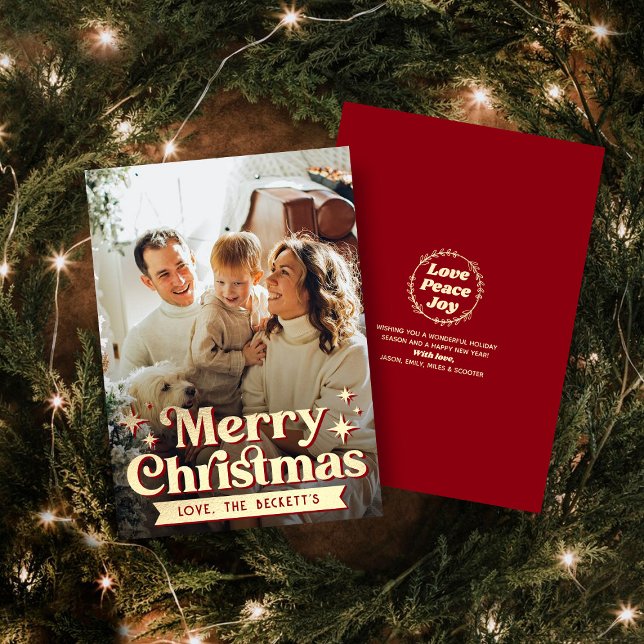 Retro Groovy Merry Christmas Photo Holiday Card (Creator Uploaded)