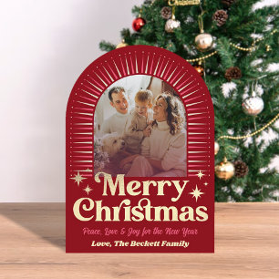 Retro Groovy Merry Christmas Photo Holiday Card