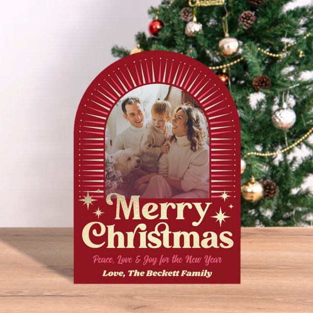 Retro Groovy Merry Christmas Photo Holiday Card (Creator Uploaded)