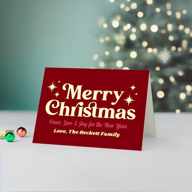 Retro Groovy Merry Christmas Photo Real Foil Holiday Card (Holiday In Situ 2)
