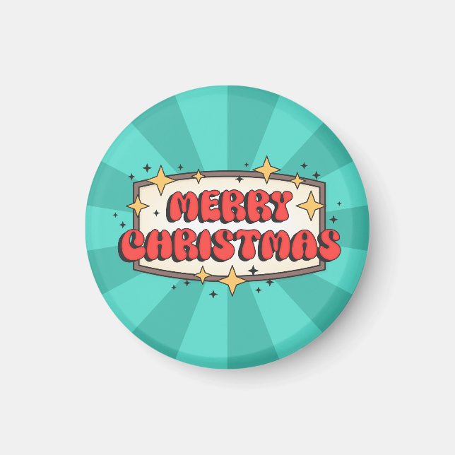 Retro groovy merry christmas text  magnet (Front)