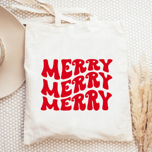 retro groovy merry Christmas tote bag holiday bags