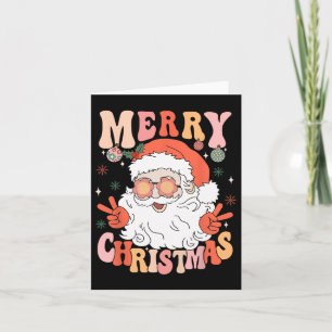 Retro Groovy Merry Christmas Trendy Santa Claus Ho Card