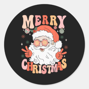 Retro Groovy Merry Christmas Trendy Santa Claus Ho Classic Round Sticker