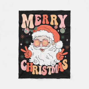Retro Groovy Merry Christmas Trendy Santa Claus Ho Fleece Blanket