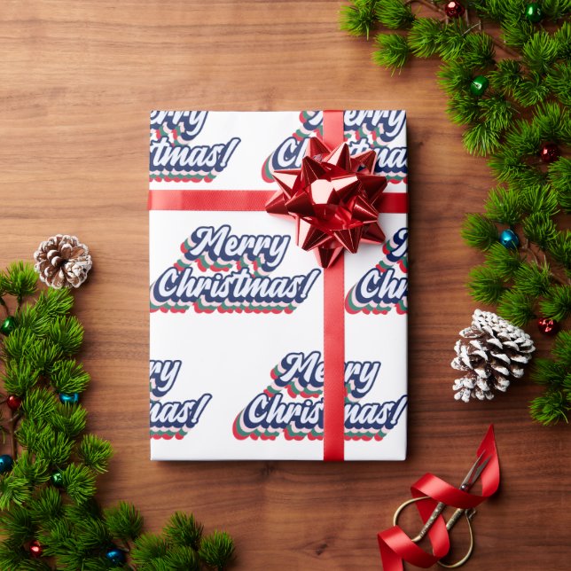 Retro Groovy Merry Christmas Typography 60s 70s Wrapping Paper (Holiday Gift)