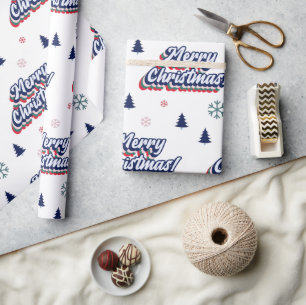 Retro Groovy Merry Christmas Typography Seventies Wrapping Paper