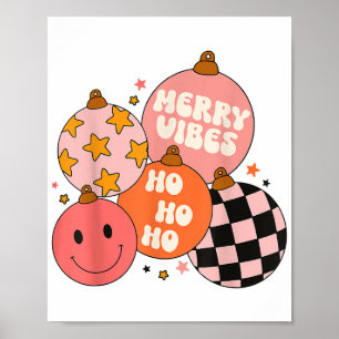 Retro Groovy Merry Vibes Christmas Cute Santa Clau Poster