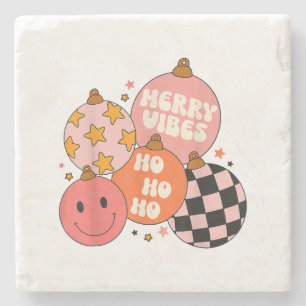Retro Groovy Merry Vibes Christmas Cute Santa Clau Stone Coaster