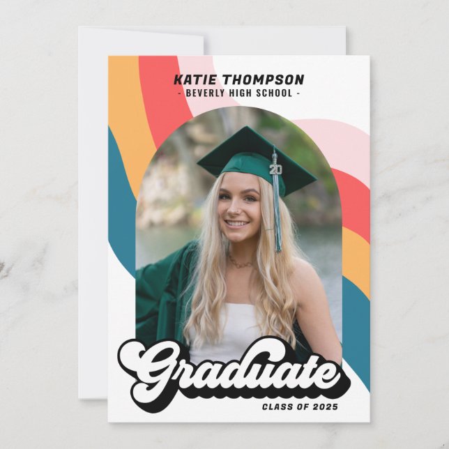 Retro Groovy Modern Arch Photo Graduation Invitation (Front)