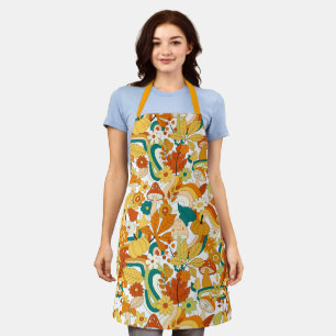 Retro Groovy Mushroom Flower Pattern Apron