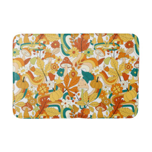 Retro Groovy Mushroom Flower Pattern Bath Mat