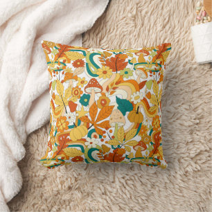 Retro Groovy Mushroom Flower Pattern Cushion