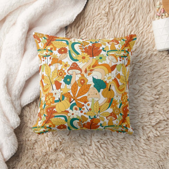 Retro Groovy Mushroom Flower Pattern Cushion (Blanket)