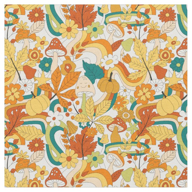 Retro Groovy Mushroom Flower Pattern Fabric (Close Up)