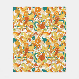 Retro Groovy Mushroom Flower Pattern Fleece Blanket