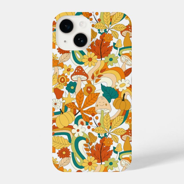Retro Groovy Mushroom Flower Pattern iPhone Case (Back)
