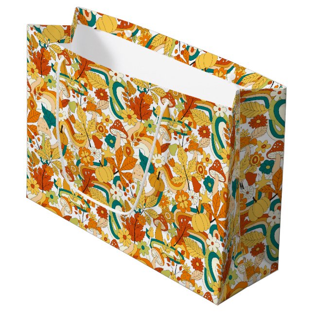 Retro Groovy Mushroom Flower Pattern Large Gift Bag (Front Angled)